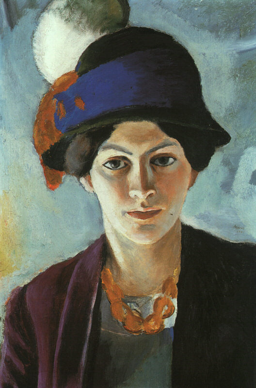 Portrait of the Artist's wife Elisabeth with a Hat (Frau des Künstlers mit Hut), 1909 by August Macke Oil Painting reproduction