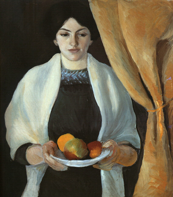 Portrait with Apples, Wife of the Artist (Portrat mit Apfeln, Frau des Künstlers), 1909 by August Macke Oil Painting reproduction