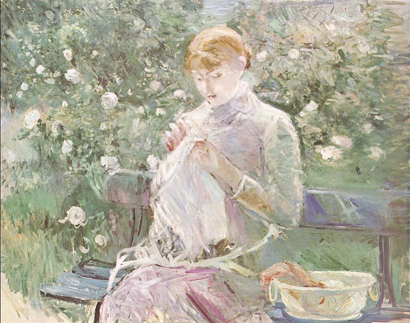 Young Woman Sewing in a Garden   1881 by Berthe Morisot Oil Painting reproduction