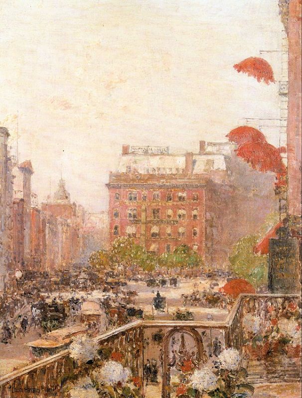 View of Broadway and Fifth Avenue   1890  by Childe Hassam Oil Painting reproduction