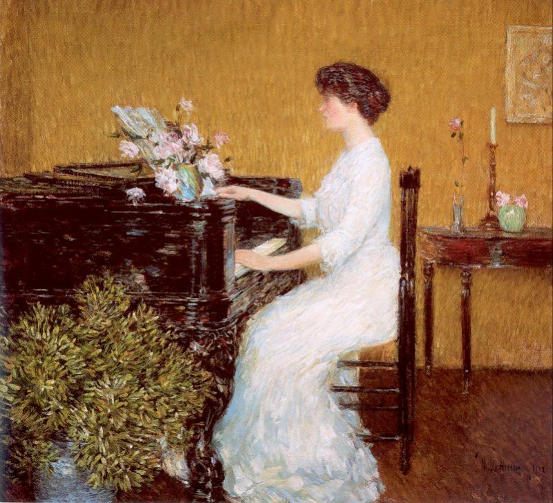 At the Piano 1908 by Childe Hassam Oil Painting reproduction