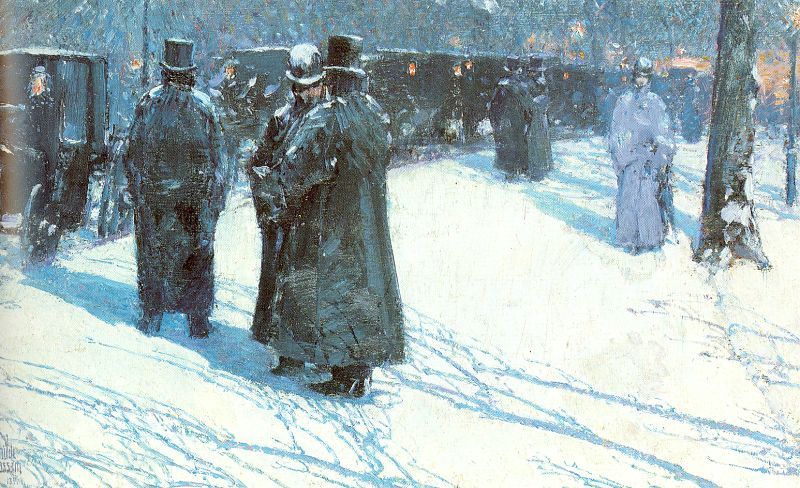 Cab Stand at Night, Madison Square, New York   1891 by Childe Hassam Oil Painting reproduction