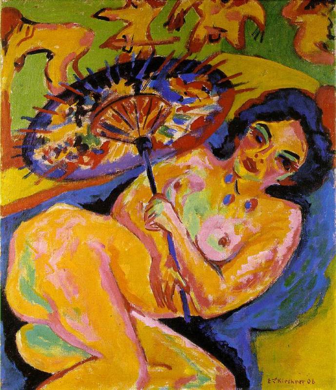 Girl Under a Japanese Parasol  c. 1909 by Ernst Kirchner Oil Painting reproduction