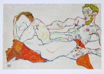 Entwined Reclining Couple, 1913 by Egon Scheile Oil Painting reproduction