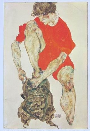 Female Model in a Fflame-Coloured Dress, 1914 by Egon Scheile Oil Painting reproduction