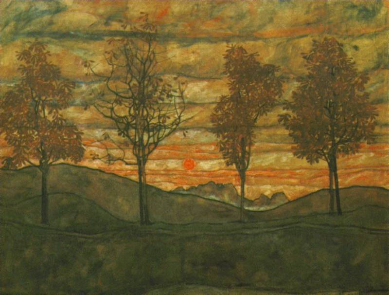 Four trees   1917 by Egon Scheile Oil Painting reproduction