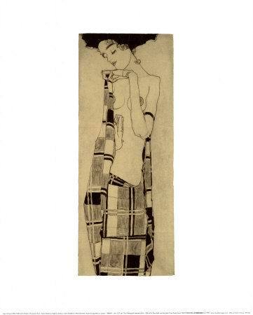 Gerti Schiele in a Plaid Garment  by Egon Scheile Oil Painting reproduction