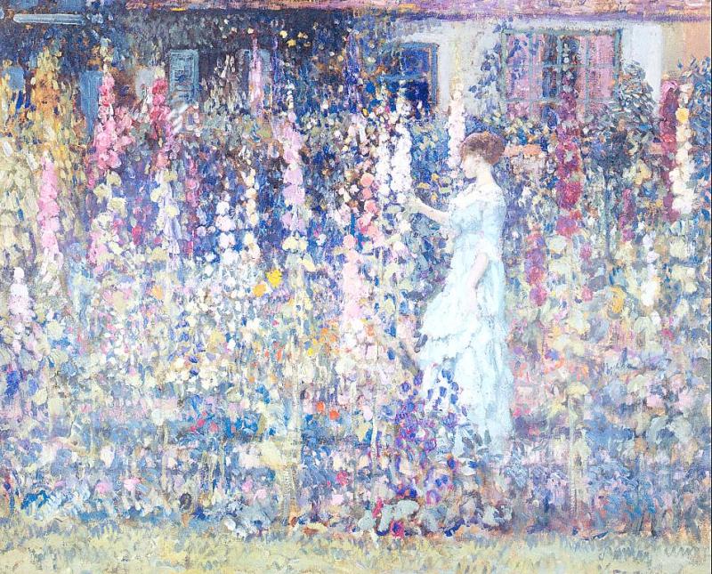 Hollyhocks   By 1913   by Frederick Carl Frieseke  Oil Painting reproduction