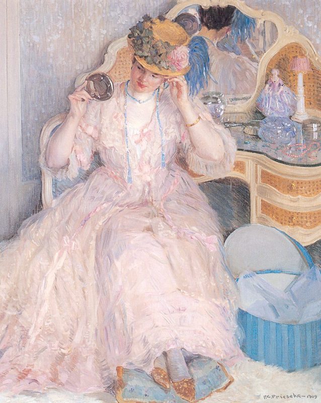 Lady Trying On a Hat   1909  by Frederick Carl Frieseke  Oil Painting reproduction