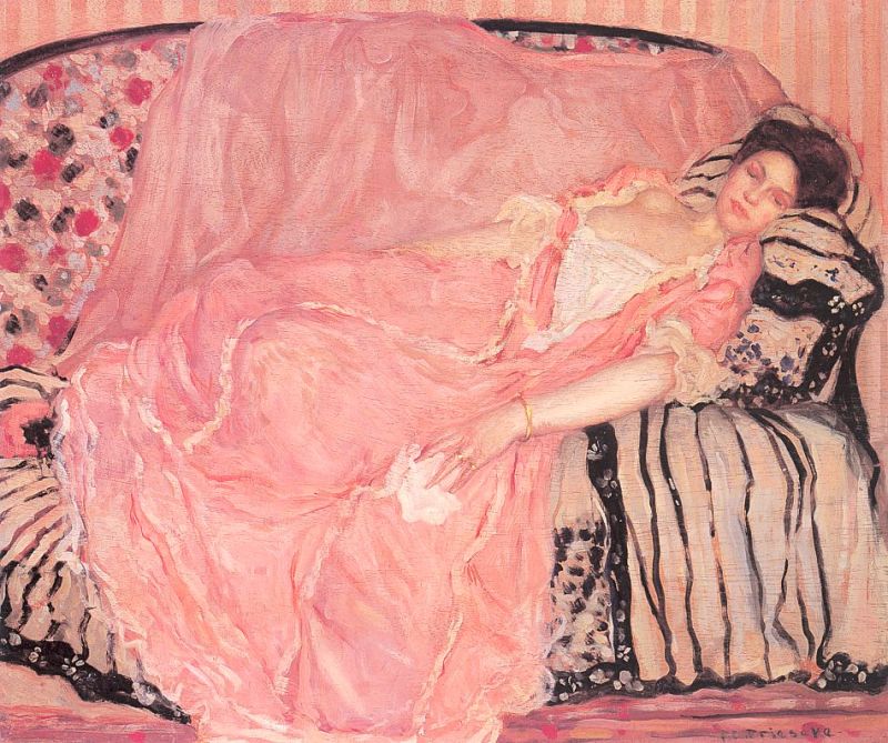 Portrait of Madame Gely #1 On the Couch)  By 1907   by Frederick Carl Frieseke  Oil Painting reproduction