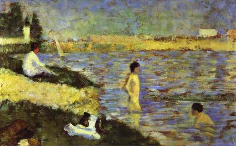 Bathing Boys (study for Bathers at Asnières). 1883-84 by Georges Seurat Oil Painting reproduction