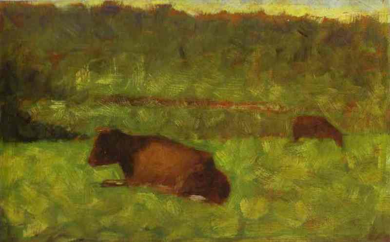 Cows in a Field. 1882 by Georges Seurat Oil Painting reproduction