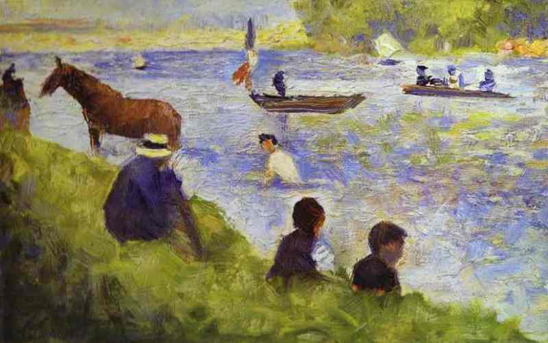Horse and Boat. (study for Bathers at Asnières). c. 1883-84. by Georges Seurat Oil Painting reproduction