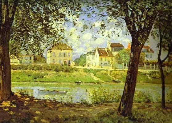 Village on the Banks of the Seine (Villeneuve-la-Garenne). 1872 by Alfred Sisley Oil Painting reproduction