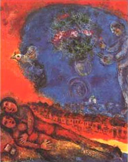 Couple of Lovers on a Red Background by Marc Chagall Oil Painting reproduction