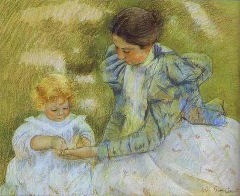 Mother Playing with Her Child. c.1897  by Mary Cassatt Oil Painting reproduction