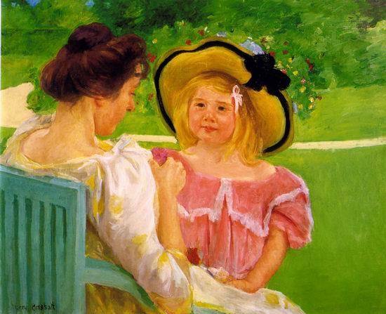 Simone and Her Mother in a Garden, 1904 by Mary Cassatt Oil Painting reproduction