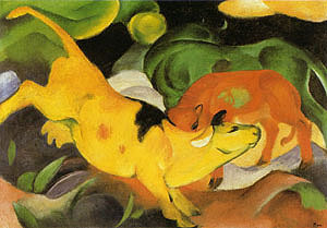 Cows, Yellow-Red-Green (Kuhe, Gelf-Rot-Grun), 1912 by Marc,Franz Oil Painting reproduction