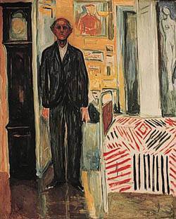 Self Portrait Between Bed And Clock  by Edvard Munch Oil Painting reproduction
