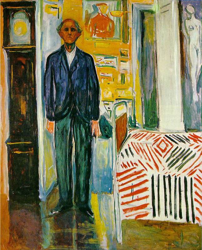 Self Portrait, Between Clock and Bed 1940-42  by Edvard Munch Oil Painting reproduction