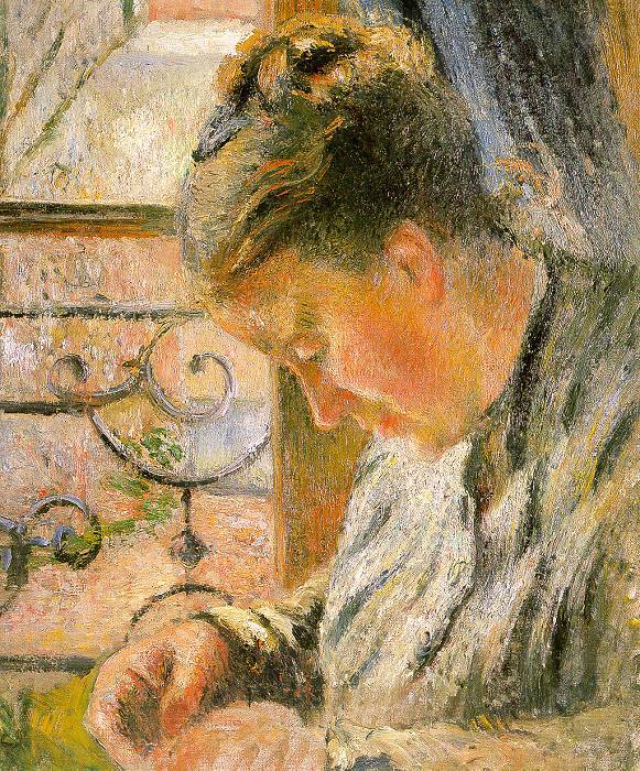 Portrait of Madame Pissarro Sewing near a Window, 1878-79  by Camille Pissarro Oil Painting reproduction
