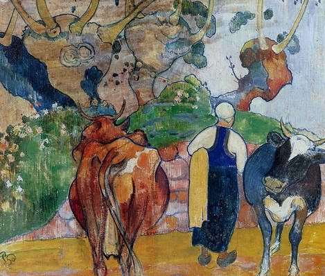 Peasant Woman And Cows In A Landscape  by Paul Gauguin Oil Painting reproduction