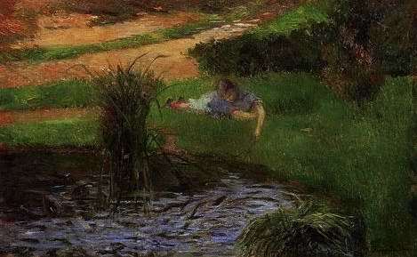 Pond With Ducks Aka Girl Amusing Herself  by Paul Gauguin Oil Painting reproduction