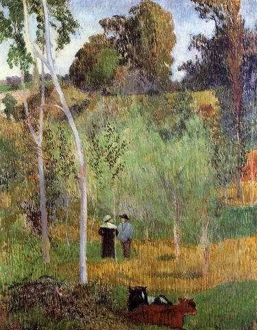 Shepherd And Shepherdess In A Meadow  by Paul Gauguin Oil Painting reproduction