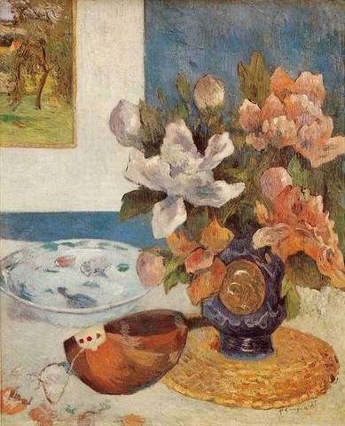 Still Life With Chinese Peonies And Mandolin  by Paul Gauguin Oil Painting reproduction