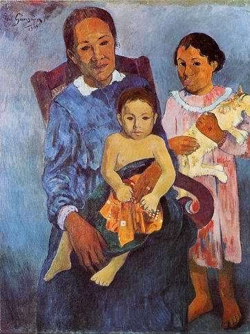 Tahitian Woman And Two Children  by Paul Gauguin Oil Painting reproduction