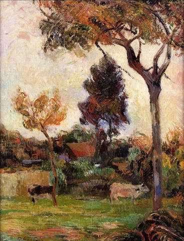 Two Cows In The Meadow  by Paul Gauguin Oil Painting reproduction