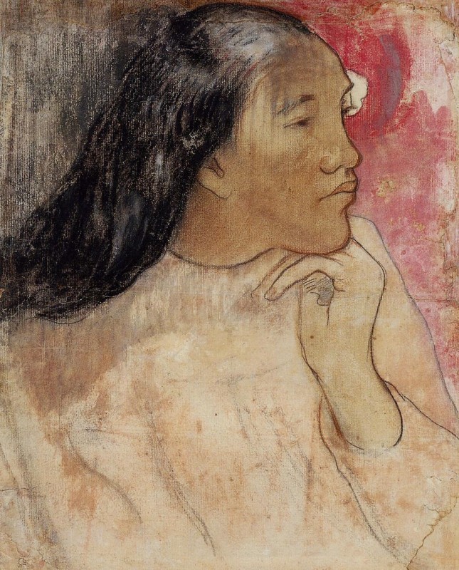 Tahitian Woman with a Flower in her Hair by Paul Gauguin Oil Painting reproduction