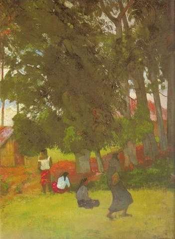 Village on Tahiti with Women on a Path  by Paul Gauguin Oil Painting reproduction