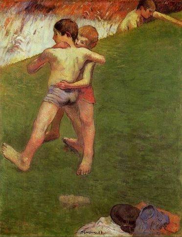 Breton Boys Wrestling  by Paul Gauguin Oil Painting reproduction