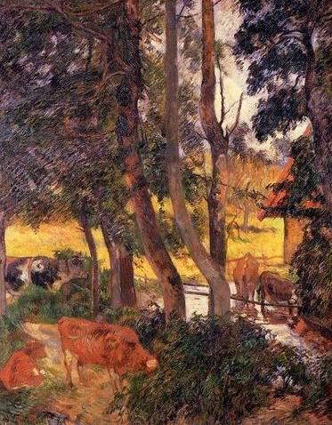 Cattle Drinking Aka Edge Of The Pond by Paul Gauguin Oil Painting reproduction