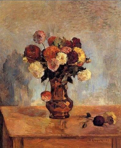 Dahlias In A Copper Vase by Paul Gauguin Oil Painting reproduction