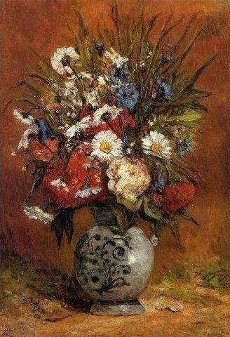 Daisies And Peonies In A Blue Vase by Paul Gauguin Oil Painting reproduction