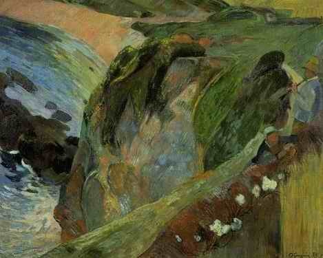 Flutist On The Cliffs  by Paul Gauguin Oil Painting reproduction