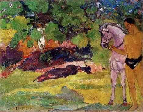 In The Vanilla Grove Man And Horse Aka The Rendezvous  by Paul Gauguin Oil Painting reproduction