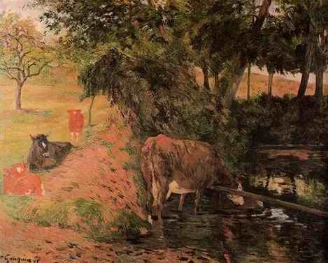 Landscape With Cows In An Orchard  by Paul Gauguin Oil Painting reproduction