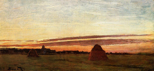 Grainstacks at Chailly at Sunrise 1865 by Claude Monet Oil Painting reproduction