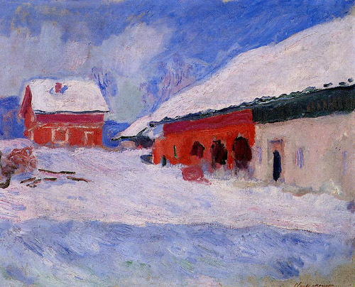 Red Houses at Bjornegaard in the Snow Norway 1895  by Claude Monet Oil Painting reproduction