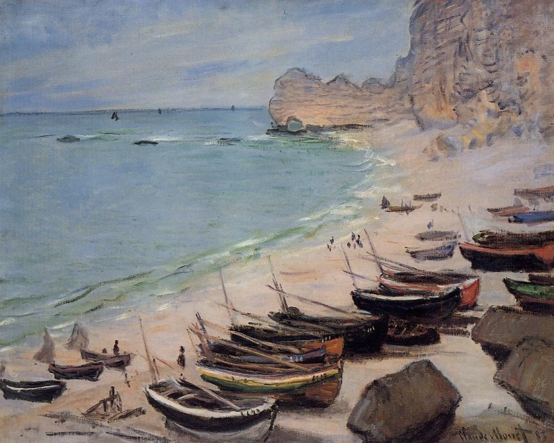 Boats on the Beach at Etretat  by Claude Monet Oil Painting reproduction