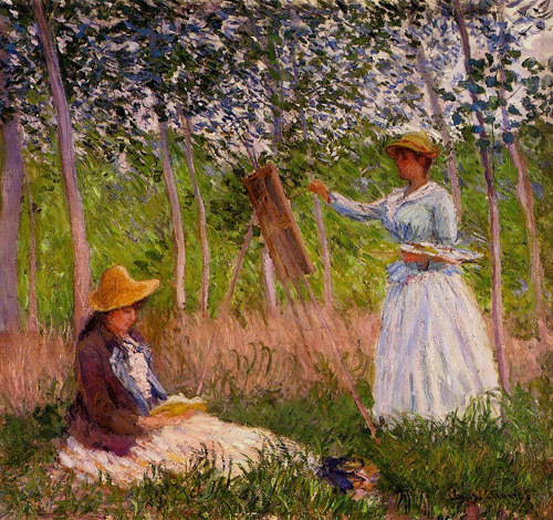 Suzanne Reading and Blanche Painting by the Marsh at Giverny 1887  by Claude Monet Oil Painting reproduction