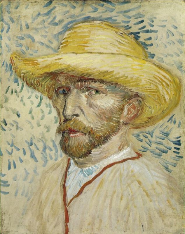 Self-Portrait with Straw Hat  1887  by Vincent Van Gogh Oil Painting reproduction