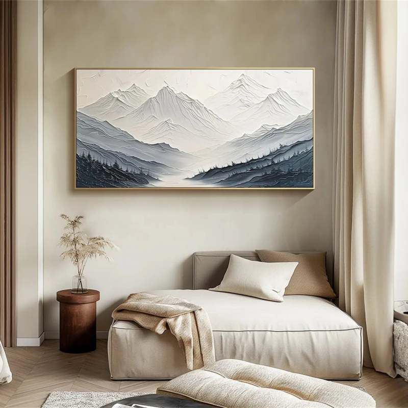 ‌“Alpine Hush” Hand Painted White Mountain Canvas Art - Textured 3D Abstract Wall Decor