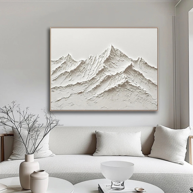 3D textured canvas art, modern mountain wall art, living room