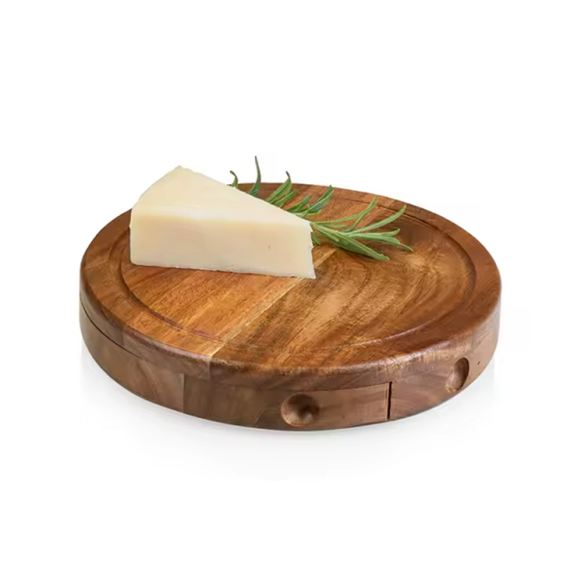 Round Acacia Wooden Cheese Serving Platter – Premium Serving Board