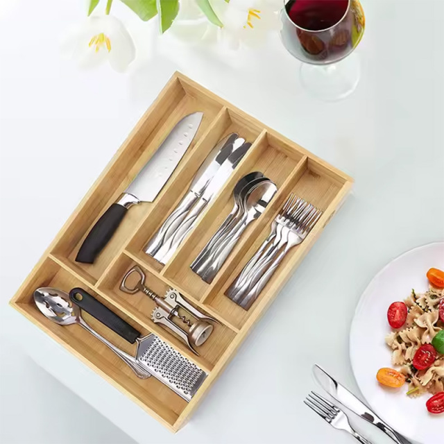 Wholesale Bamboo Cutlery Tray Drawer Organizer