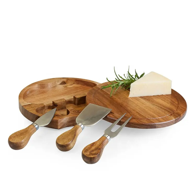Round Acacia Wooden Cheese Serving Platter – Premium Serving Board